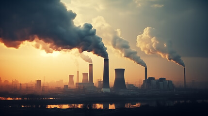 Industrial Smoke Emission at Sunrise