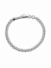 Tennis Bracelet. Diamond Silver Bracelet Isolated on White Background. Expensive Gift Jewelry