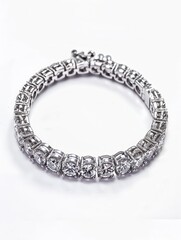 Tennis Bracelet. Diamond Silver Jewellery Gift with Expensive Look on White Background