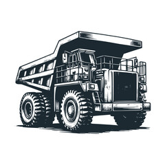 The heavy truck. Black white vector illustration.
