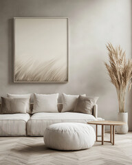 Minimalist, Japandi interior design of modern living room.