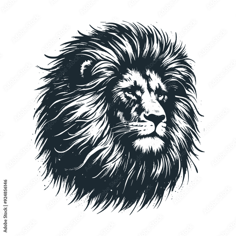 Wall mural the great wild lion. black white vector illustration.