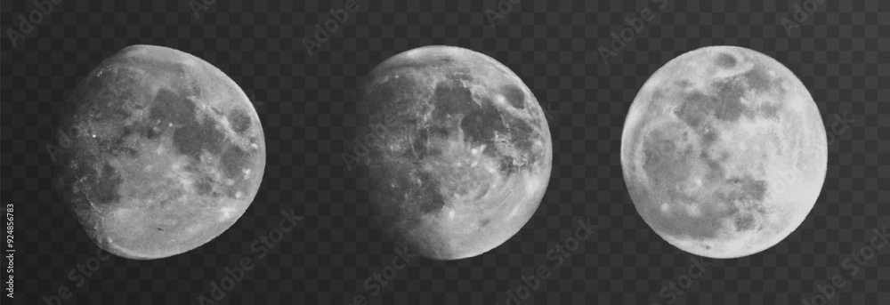 Wall mural set of realistic vector moon on an isolated transparent background. moon vector png.