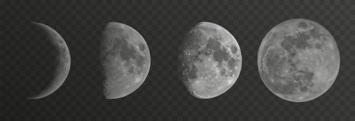 Set of realistic vector moon on an isolated transparent background. Moon vector png.