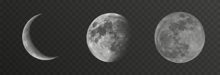 Obraz premium Set of realistic vector moon on an isolated transparent background. Moon vector png.