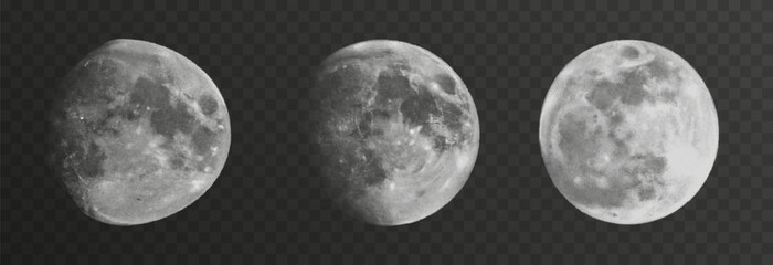 Obraz premium Set of realistic vector moon on an isolated transparent background. Moon vector png.