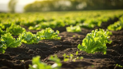 Lettuce cultivation Growing green lettuce plants in a field