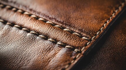 Closeup of Brown Leather Stitching.