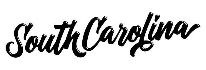 South Carolina state name written in street art-style liquid brush script lettering