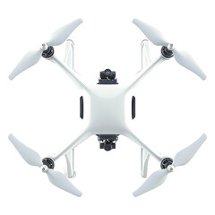 Flat lay of a white drone with a camera