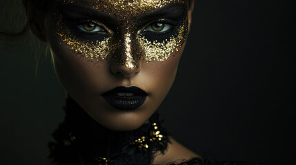 Glistening Glamour An Artistic Portrait Featuring an EyeCatching Gold Glitter Effect