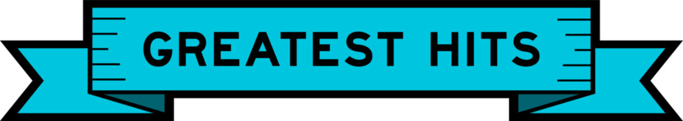 Ribbon label banner with word greatest hits in blue color on white background © bankrx