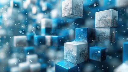 Abstract Blue and White Cubes in Motion