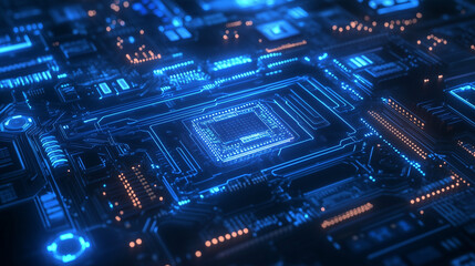 Obraz premium Abstract Circuit Board Design with Glowing Circuits