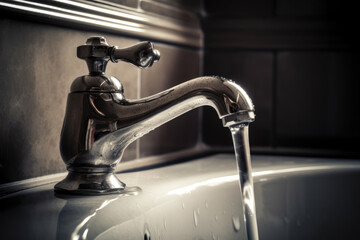 generated illustration of  bathroom faucet with running water