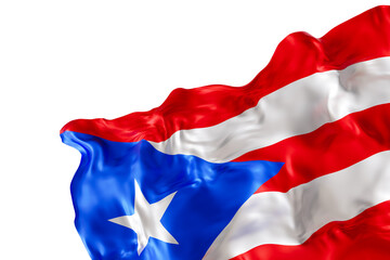Realistic flag of Puerto Rico with folds, on transparent background. Footer, corner design element. Cut out. Perfect for patriotic themes or national event promotions. 3D render.