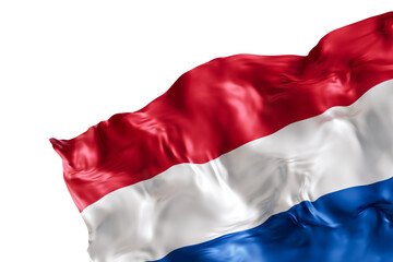 Realistic flag of Netherlands with folds, on transparent background. Footer, corner design element. Cut out. Perfect for patriotic themes or national event promotions. 3D render.
