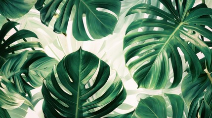 Soothing Green and White Tropical Palm Leaves Wallpaper