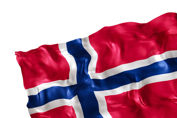 Realistic flag of Norway with folds, on transparent background. Footer, corner design element. Cut out. Perfect for patriotic themes or national event promotions. 3D render.