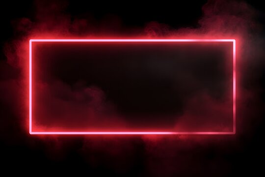 Red Neon Glow Frame in Smoke: A bold, minimalist design featuring a vibrant red neon frame radiating against a backdrop of swirling smoke. The frame creates a captivating contrast against the dark bac