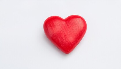 Fototapeta premium vivid red love heart stands out prominently in the center of a pristine white background, creating a striking contrast that emphasizes its bold and passionate hue against the pure, clean canvas