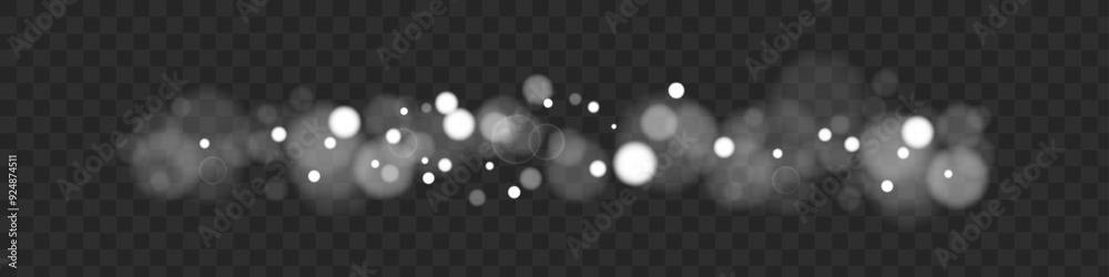 Poster abstract bright lights bokeh isolated on dark transparent background. light effect. vector illustrat