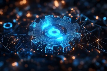  Digital 3d gear icon with binary code, artificial intelligence in system setting optimization, automation workflows, software customization options, and personalized user interfaces design 