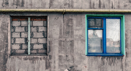 brick closed window of an old building