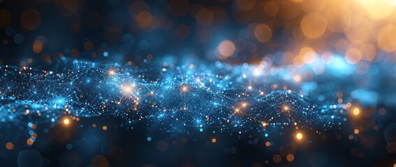 Obraz premium Abstract Network with Glowing Blue and Gold Lights
