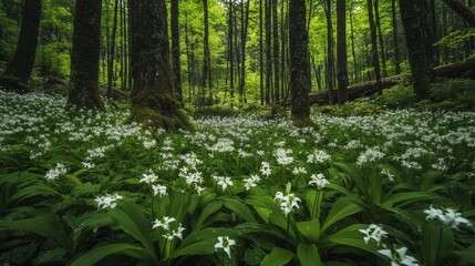 Oregon forest floor blooms with lilies.