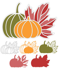 Fall pumpkins with maple leaves, Autumn decortion, Thanksgiving layered paper cut