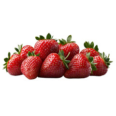 A cluster of ripe strawberries, hyperrealistic, vibrant red, isolated on white background. 