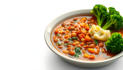 Vegetarian lentils soup with cauliflower and broccoli isolated with white highlights, png