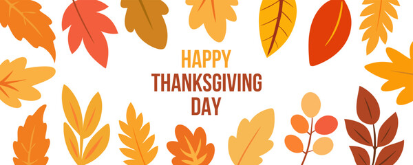 Happy Thanksgiving. Autumn leaves. Festive background for creative Thanksgiving holiday graphic design. Vector illustration.	