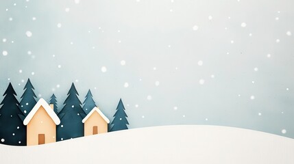 Fototapeta premium Winter wonderland with snow falling on houses and trees.