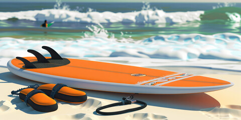 Surf's Up: Gear Up for an Exciting Surfing Experience - Visualize a set that includes a surfboard, wetsuit, and leash, providing everything you need for catching the perfect wave