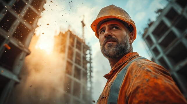 Construction worker at demolition site - generative ai