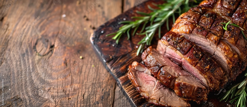 Aufkleber rustic wooden background with a copy space image showcasing succulent roast meat
