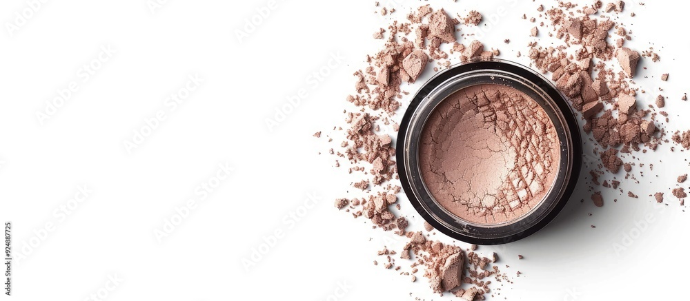Poster A mineral loose powder for makeup displayed on a white background with ample copy space in a horizontal layout
