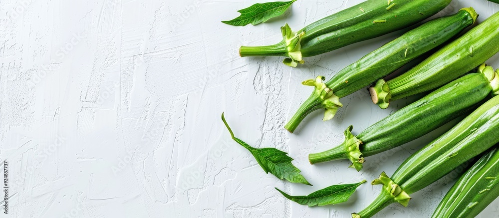 Aufkleber horizontal fresh okra on white background with copy space image