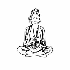 Silhouette of yoga person hand drawn illustration isolated .