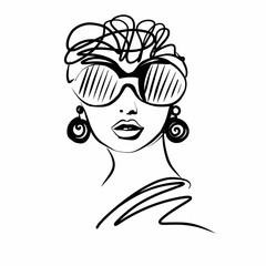 Fashion woman face hand drawn illustration.