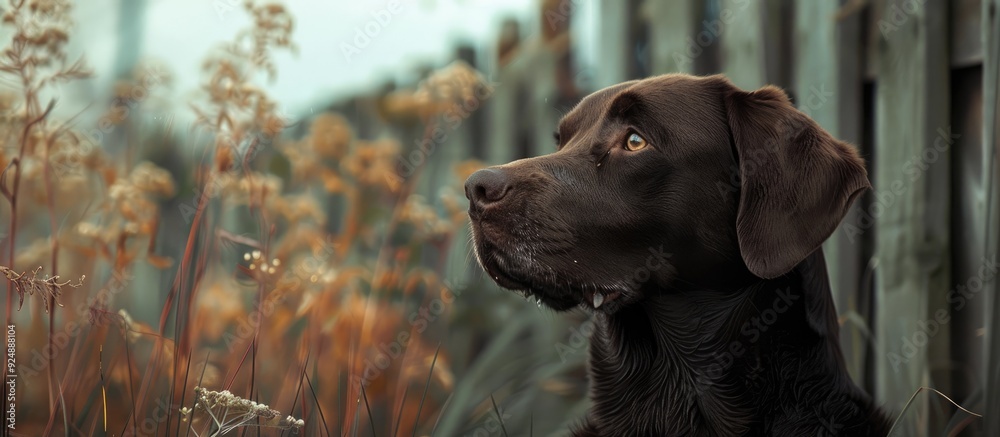 Poster A stunning dog guards near its home providing a sense of security with a background ideal for text insertion a copy space image
