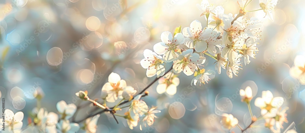 Poster A striking close up photograph showcases lovely blossoms on a wild tree in natural lighting with a soft focus creating a dreamy backdrop ideal for a copy space image