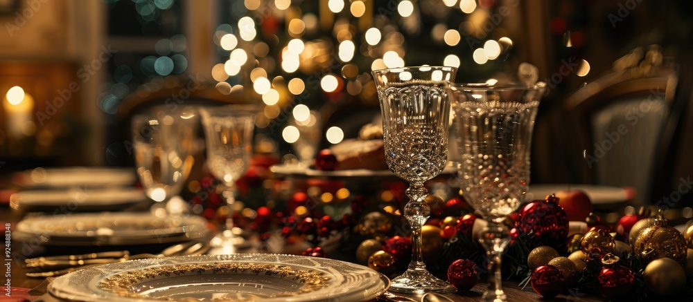 Poster festive decor adorns the holiday table creating an inviting ambiance with a centerpiece and copy spa