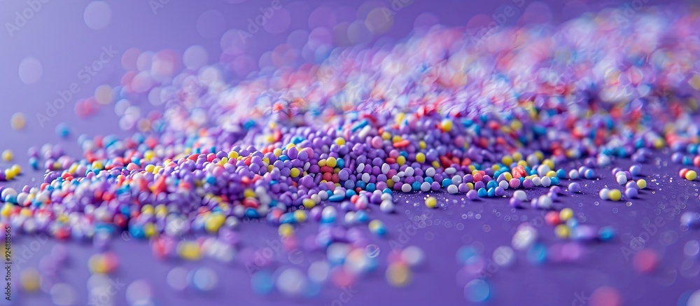 Poster purple backdrop adorned with sugar sprinkle dots ideal for cakes and bakery displays with copy space