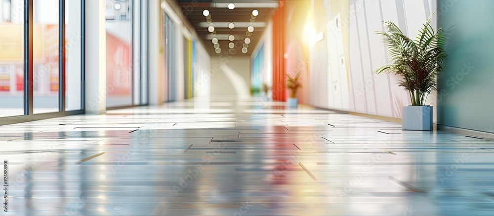 Aufkleber Product displays in a hallway with a blurred corridor background provide a perfect setting for a copy space image