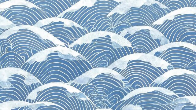 Abstract seamless pattern with Japanese waves, simple vector background.