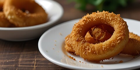 Golden breaded and deep fried crispy onion rings