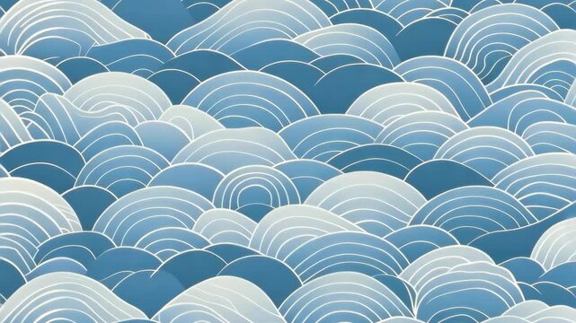 Abstract seamless pattern with Japanese waves, simple vector background.